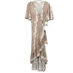 Macy's Tinsel NEW Snakeskin Print Wrap Dress Flutter Sleeve High Low Hem Size MP